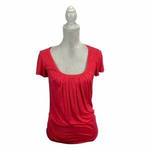 DayTrip Pink Ruched Knit Top Pleats Flutter Sleeve